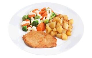 Gep. schnitzel, groenten, geb. aard