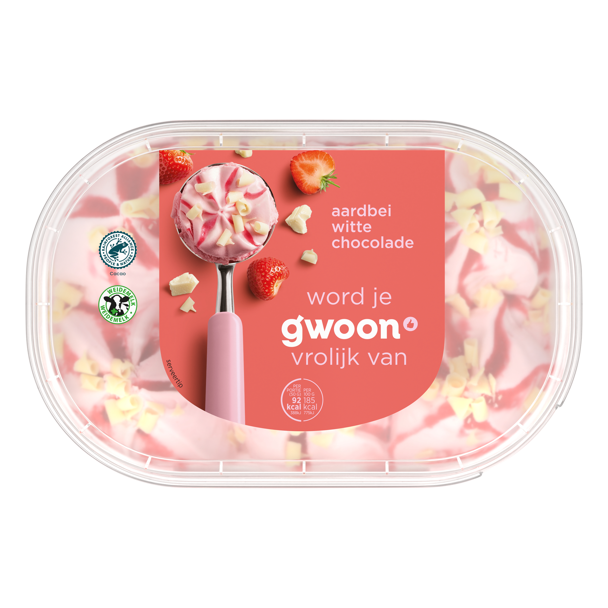 Roomijs aardbei witte chocolade