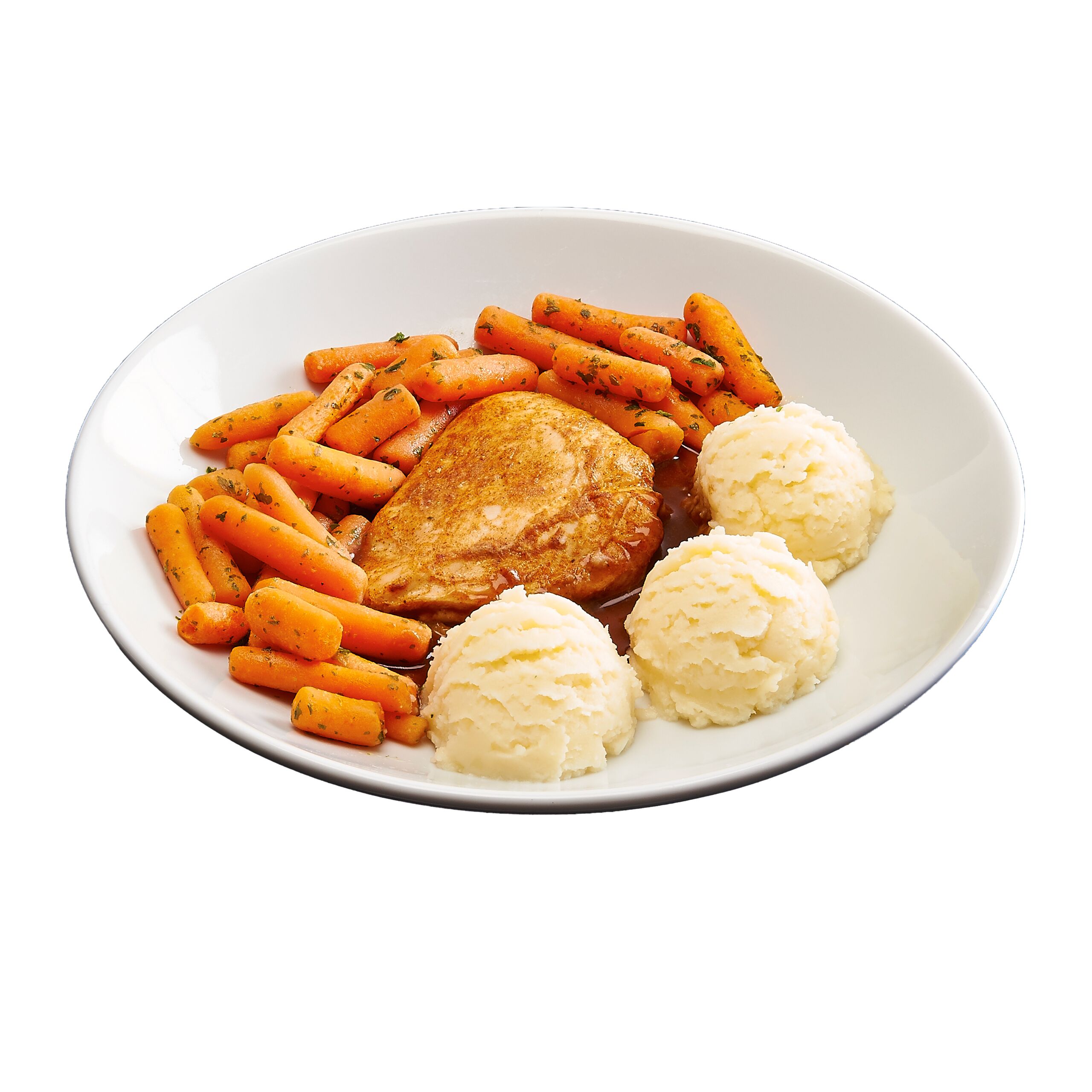 Gebraden kipfilet met aardappelpuree en jonge wortels