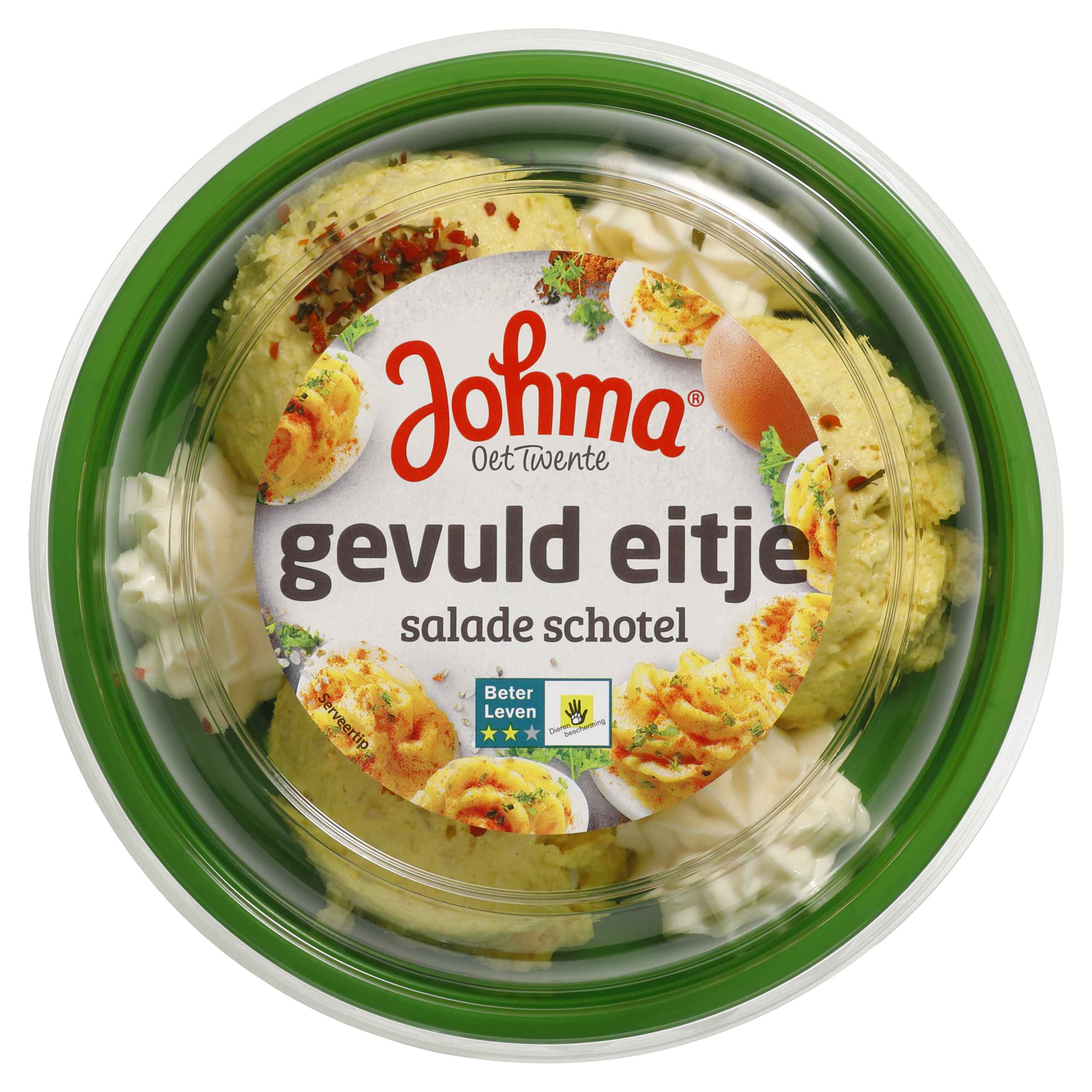 Saladeschotel gevuld eitje